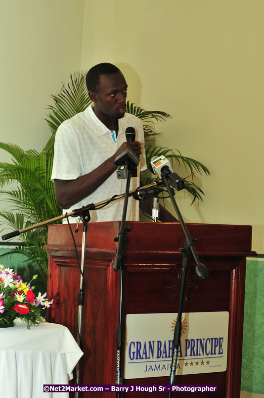 Usain Bolt of Jamaica - The Fastest Man In The World  - Usain Bolt Homecoming Celebrations - Press Conference at the Grand Bahia Principe &amp; Sherwood Content - Waldensia Primary School - Photographs by Net2Market.com - Barry J. Hough Sr. Photojournalist/Photograper - Photographs taken with a Nikon D300 - Negril Travel Guide, Negril Jamaica WI - http://www.negriltravelguide.com - info@negriltravelguide.com...!